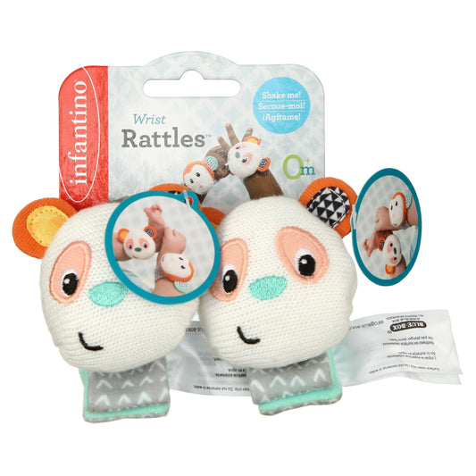 Infantino See Play N' Go Baby Wrist Rattles, Monkey and Panda, for Babies 0+ Months, 2-Count