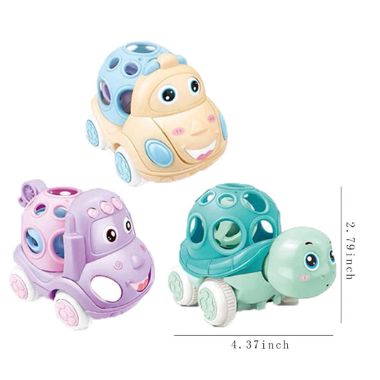 VATENIC 3Pcs Baby Rattles Rolling Cars, Push-Pull Toys with Soft Rubber, Friction Power Cars Suitable for 6-12 Months Old