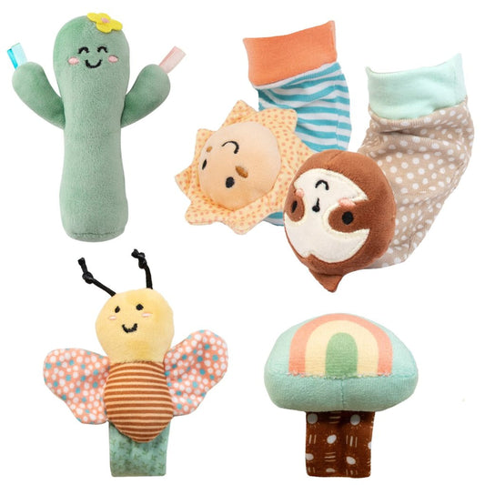 The Peanutshell Boho 5-Pc Wrist & Sock Baby Rattle Set Baby Toys Baby Shower Gifts