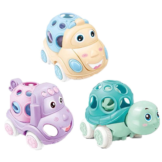 VATENIC 3Pcs Baby Rattles Rolling Cars, Push-Pull Toys with Soft Rubber, Friction Power Cars Suitable for 6-12 Months Old
