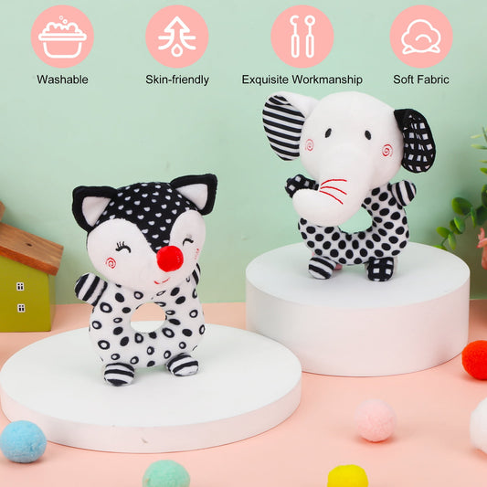 sixwipe 2Pcs Baby Rattle Toys, Infant Soft Stuffed Animal Rattles Set, Newborn Soft Handbell Grab Shaker for 0 3 6 9 12 Months Babay