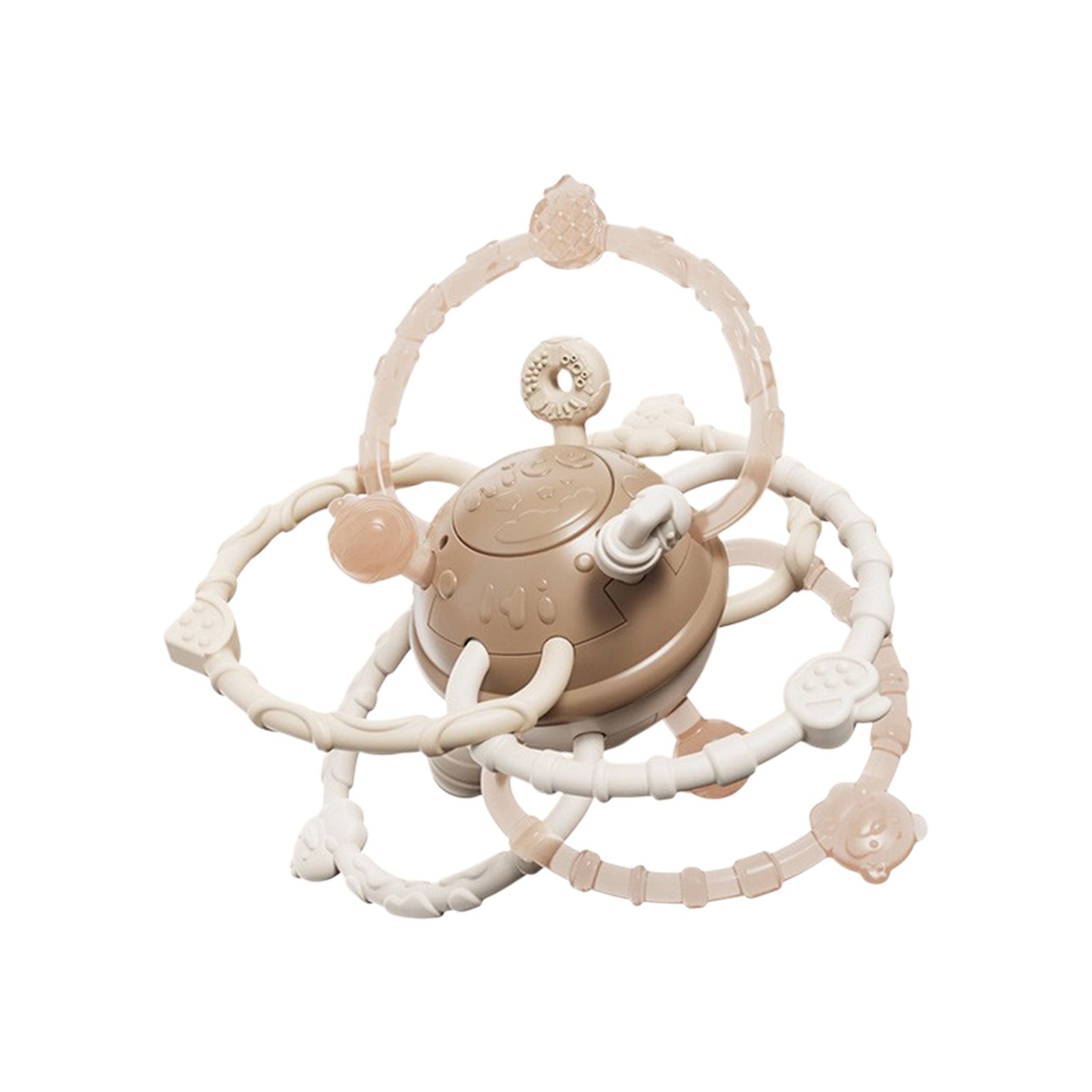 Sensory Teether Ball for Infants Biteable Rattle with Massage Textures Food Grade Material Auditory Development Soothing Toy(Brown)