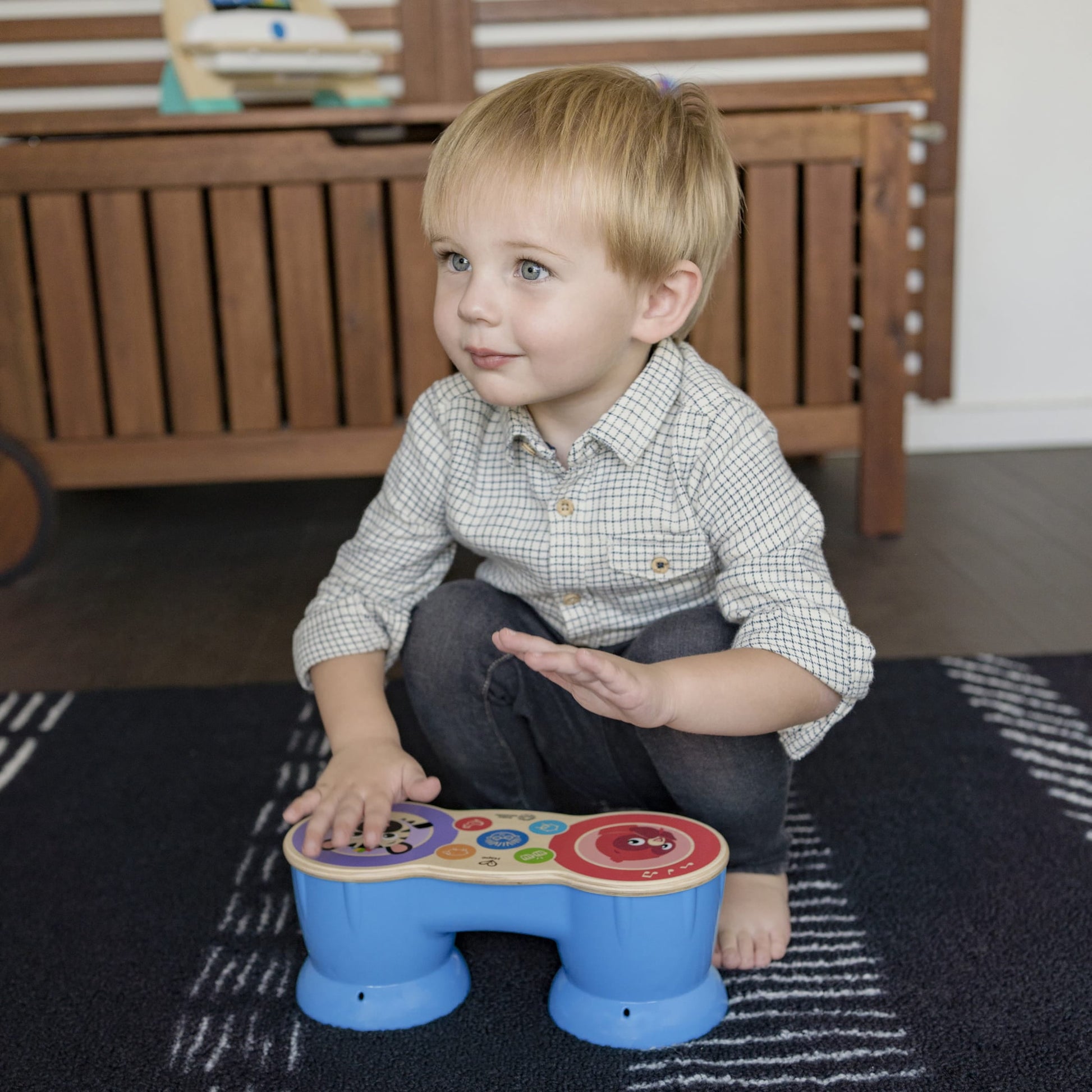 Baby Einstein & Hape Upbeat Tunes Magic Touch Wooden Drums​ Infant and Toddler Musical Toy, Unisex