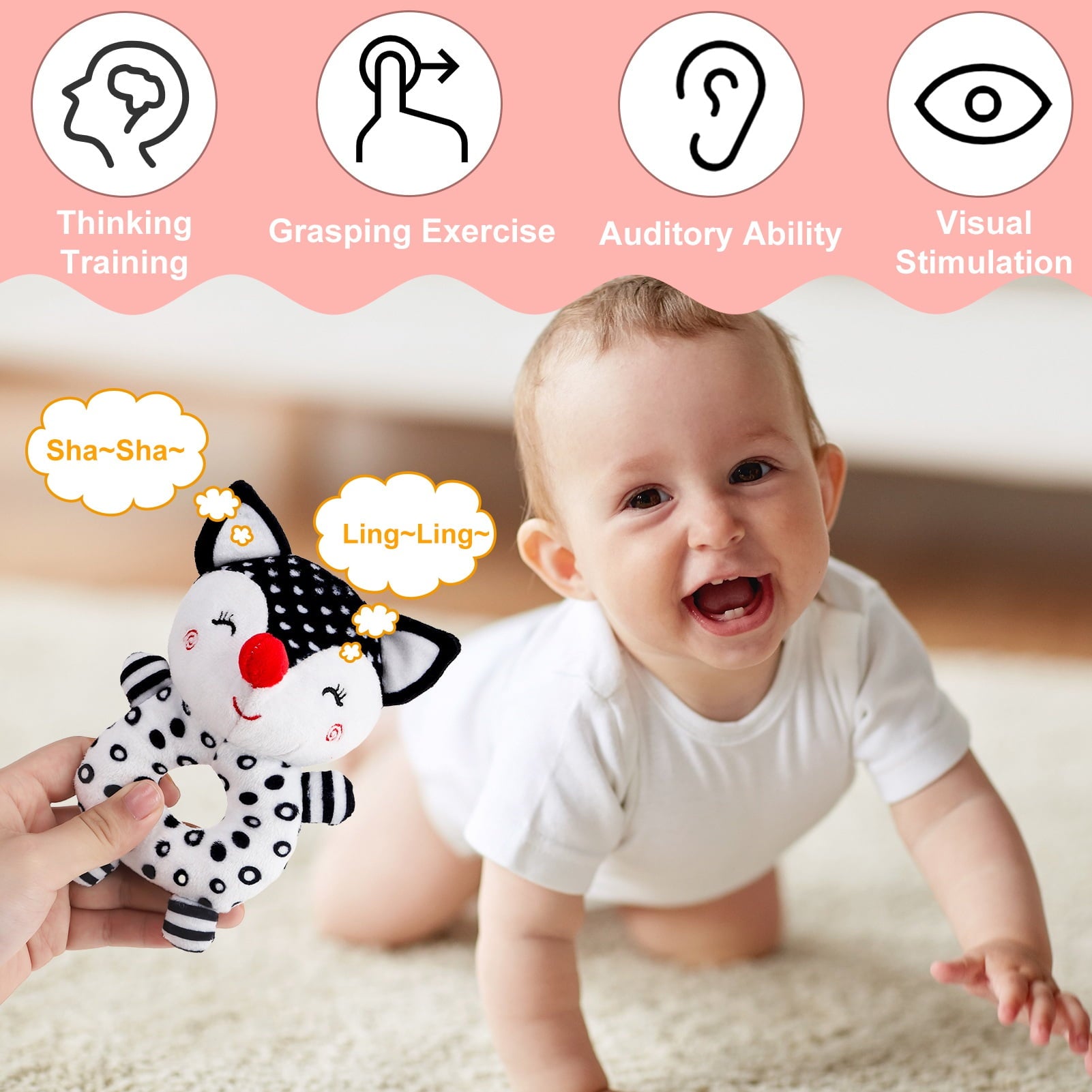 sixwipe 2Pcs Baby Rattle Toys, Infant Soft Stuffed Animal Rattles Set, Newborn Soft Handbell Grab Shaker for 0 3 6 9 12 Months Babay