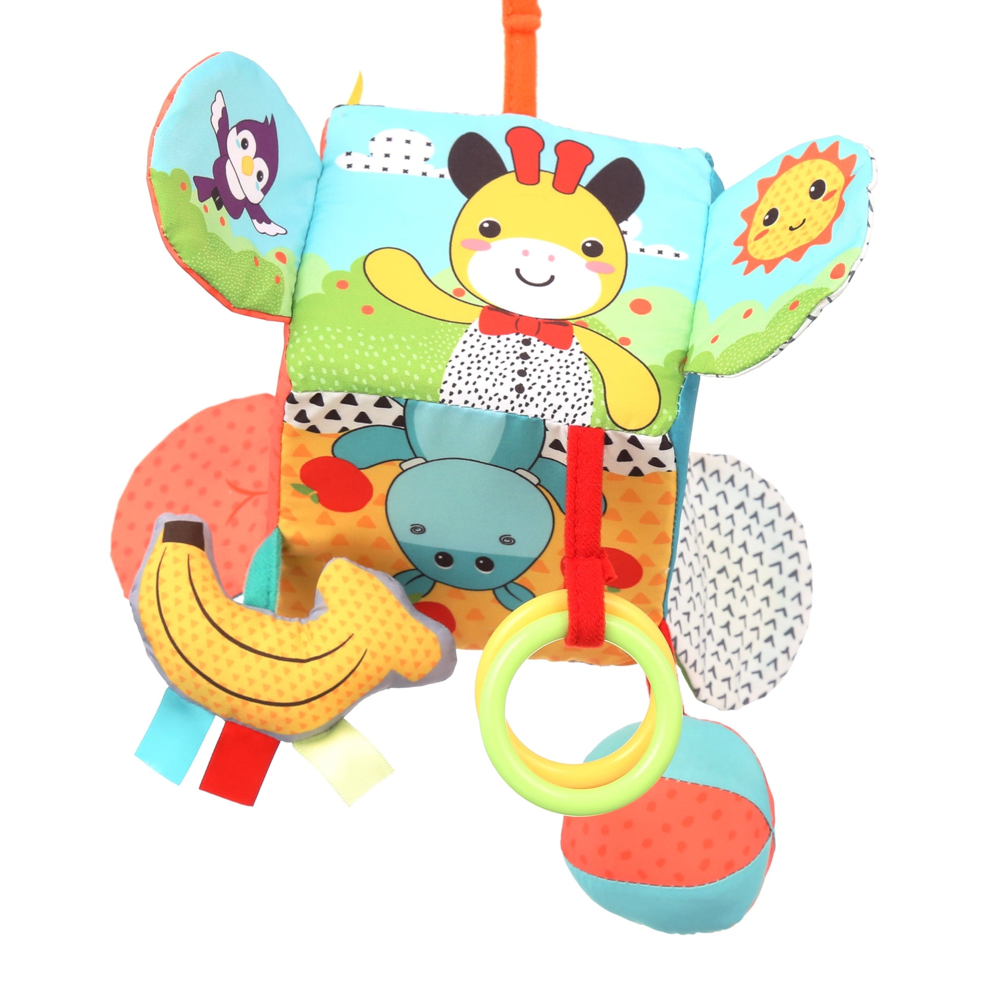 Infantino Big Top Discovery Cube with Clacker Rings, Plush Toy, Age Group 6-12 Months, Multicolor