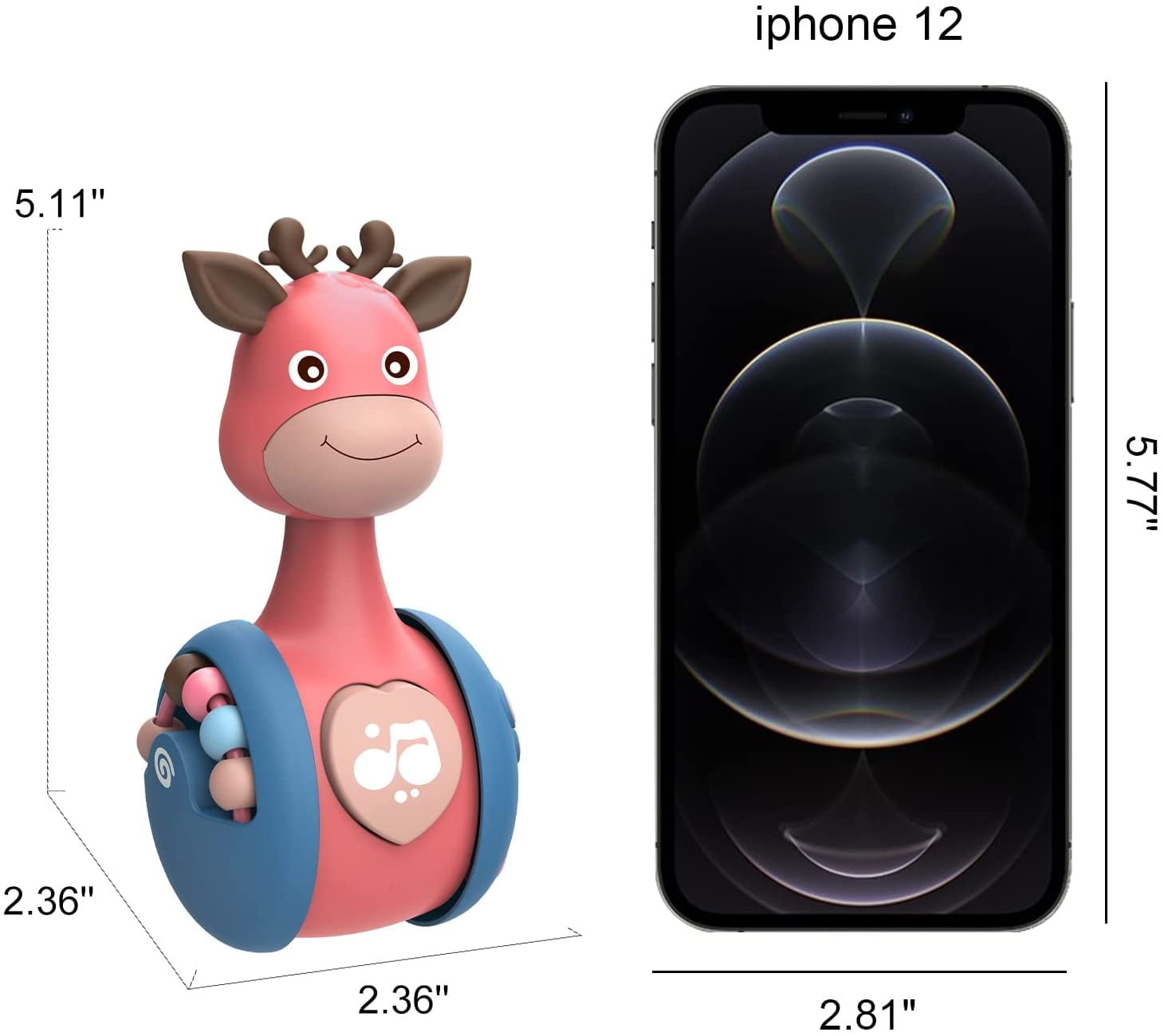 Aochakimg Roly Poly Baby Toys, Cute Giraffe Tummy Time Toys for Newborns 3-12 Month Baby Boys and Girls Xmas Birthday Gifts Stocking Fillers(Pink)