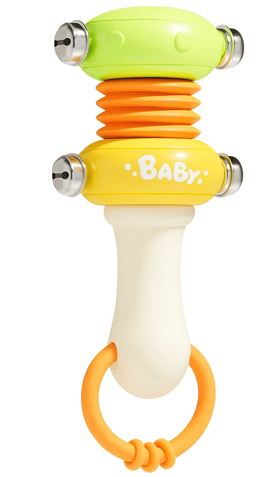 Baby Rattle Toy, Baby Handbell Toy for 6+ Months, Handheld Shaker with Gentle Sounds, Early Learning Sensory Play, Green & Yellow