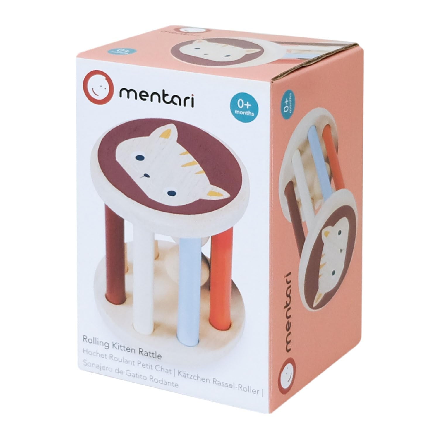 Mentari Toys - Rolling Kitten Rattle - Baby Sensory Toy, Baby First Toy, Baby Shower Gift - Age Birth+