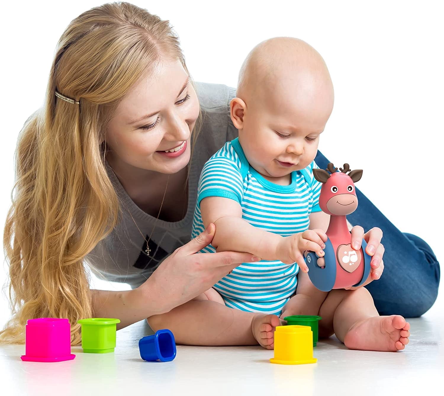 Aochakimg Roly Poly Baby Toys, Cute Giraffe Tummy Time Toys for Newborns 3-12 Month Baby Boys and Girls Xmas Birthday Gifts Stocking Fillers(Pink)