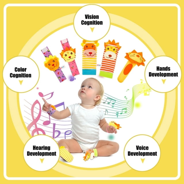 5Pcs Baby Rattle Toy Sensory Wrist Rattle Foot Finder Socks Set, Newborn Soft Toy for Babies 0-6 Months Infant Baby Gift 6-12 Months