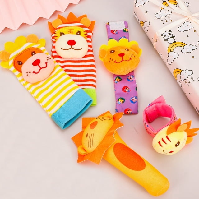 5Pcs Baby Rattle Toy Sensory Wrist Rattle Foot Finder Socks Set, Newborn Soft Toy for Babies 0-6 Months Infant Baby Gift 6-12 Months