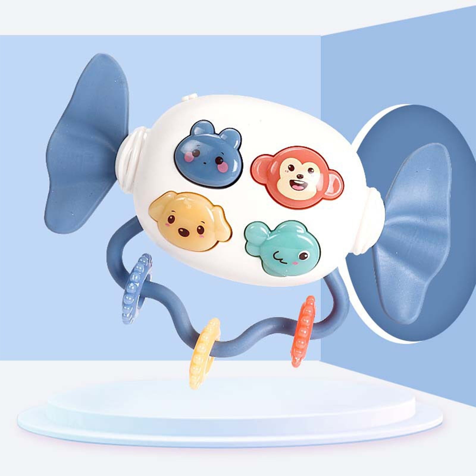 Infant Rattle Toy with Music Food Grade Silicone Teether Easy Grip Candy Shaker for Newborns Early Education Sensory Development Gift(Blue)