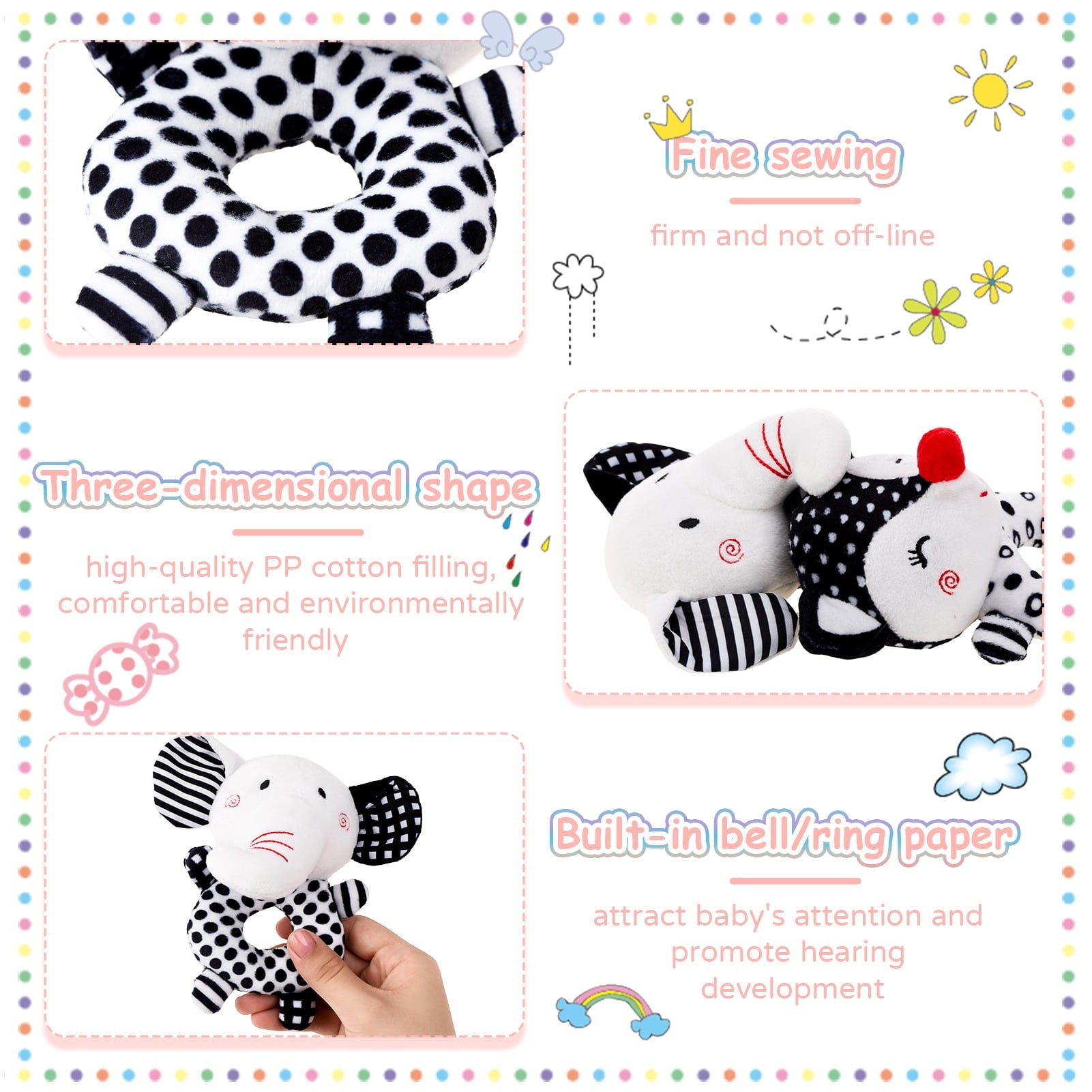sixwipe 2Pcs Baby Rattle Toys, Infant Soft Stuffed Animal Rattles Set, Newborn Soft Handbell Grab Shaker for 0 3 6 9 12 Months Babay