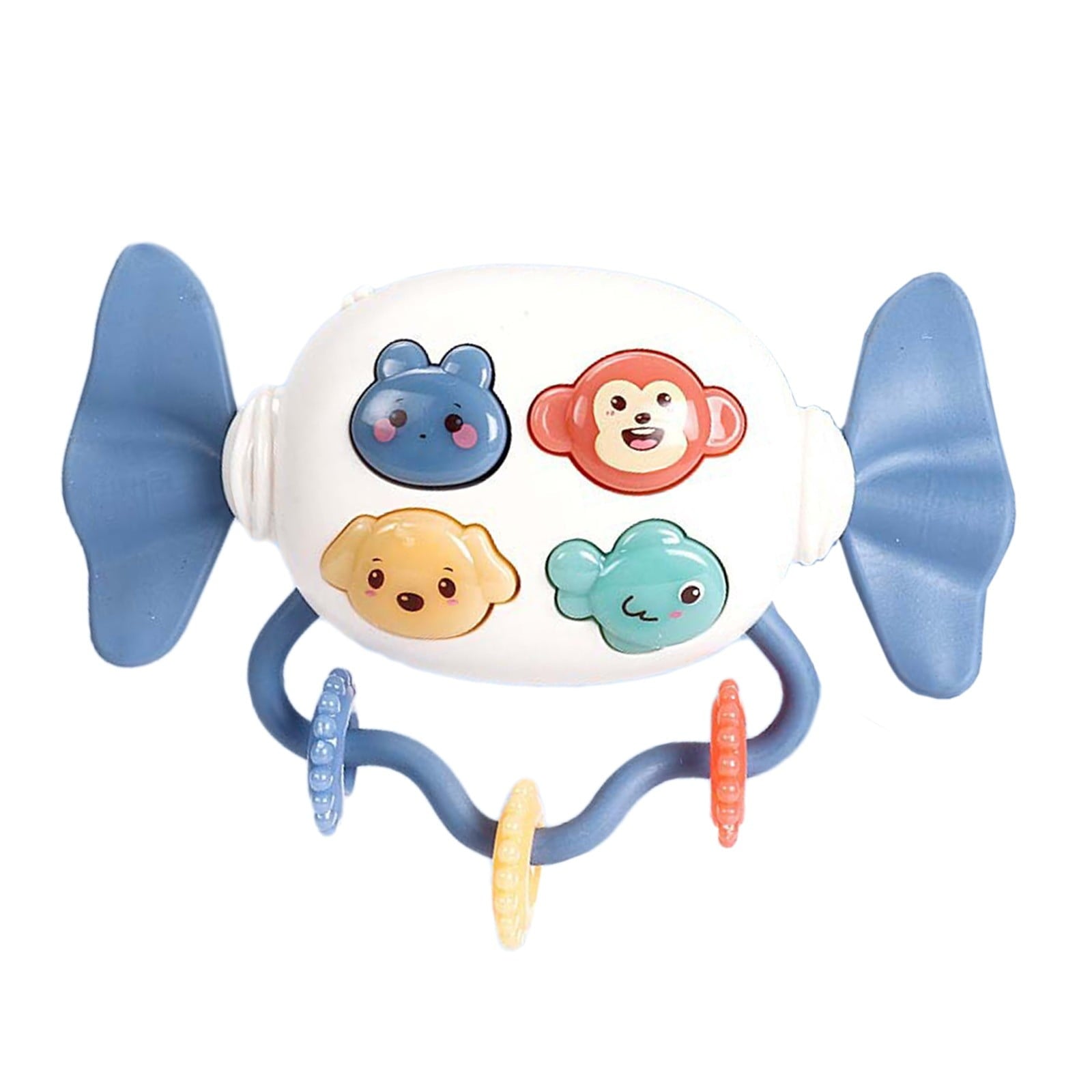 Infant Rattle Toy with Music Food Grade Silicone Teether Easy Grip Candy Shaker for Newborns Early Education Sensory Development Gift(Blue)