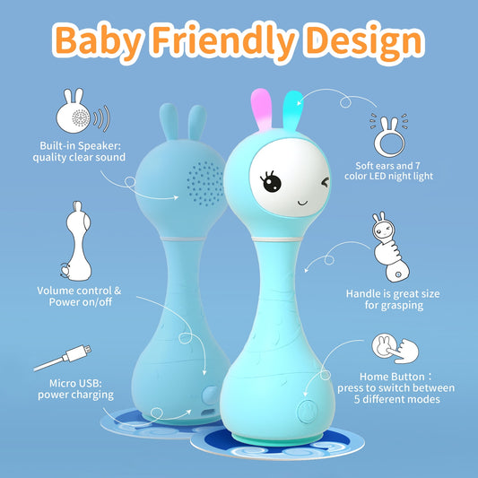 alilo Smarty Bunny Baby Rattle - Infants Musical Light Up Toys for 0-24 Months - Nursery Rhymes, Stories, White Noise, and Colour Recognition - Newborn Gift
