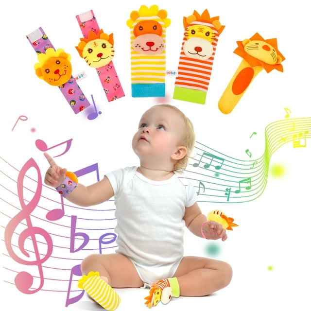 5Pcs Baby Rattle Toy Sensory Wrist Rattle Foot Finder Socks Set, Newborn Soft Toy for Babies 0-6 Months Infant Baby Gift 6-12 Months