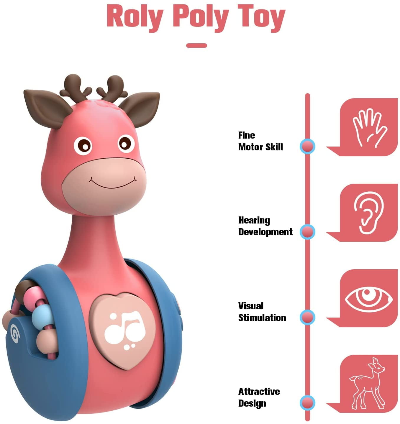 Aochakimg Roly Poly Baby Toys, Cute Giraffe Tummy Time Toys for Newborns 3-12 Month Baby Boys and Girls Xmas Birthday Gifts Stocking Fillers(Pink)