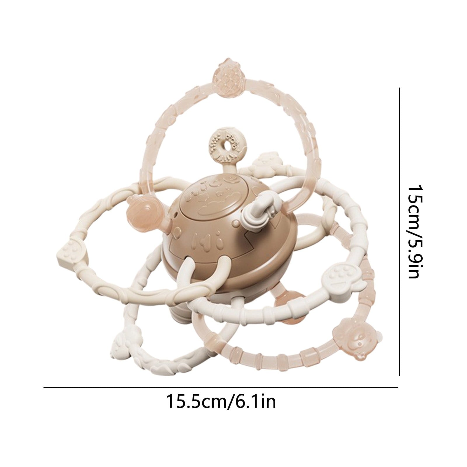 Sensory Teether Ball for Infants Biteable Rattle with Massage Textures Food Grade Material Auditory Development Soothing Toy(Brown)