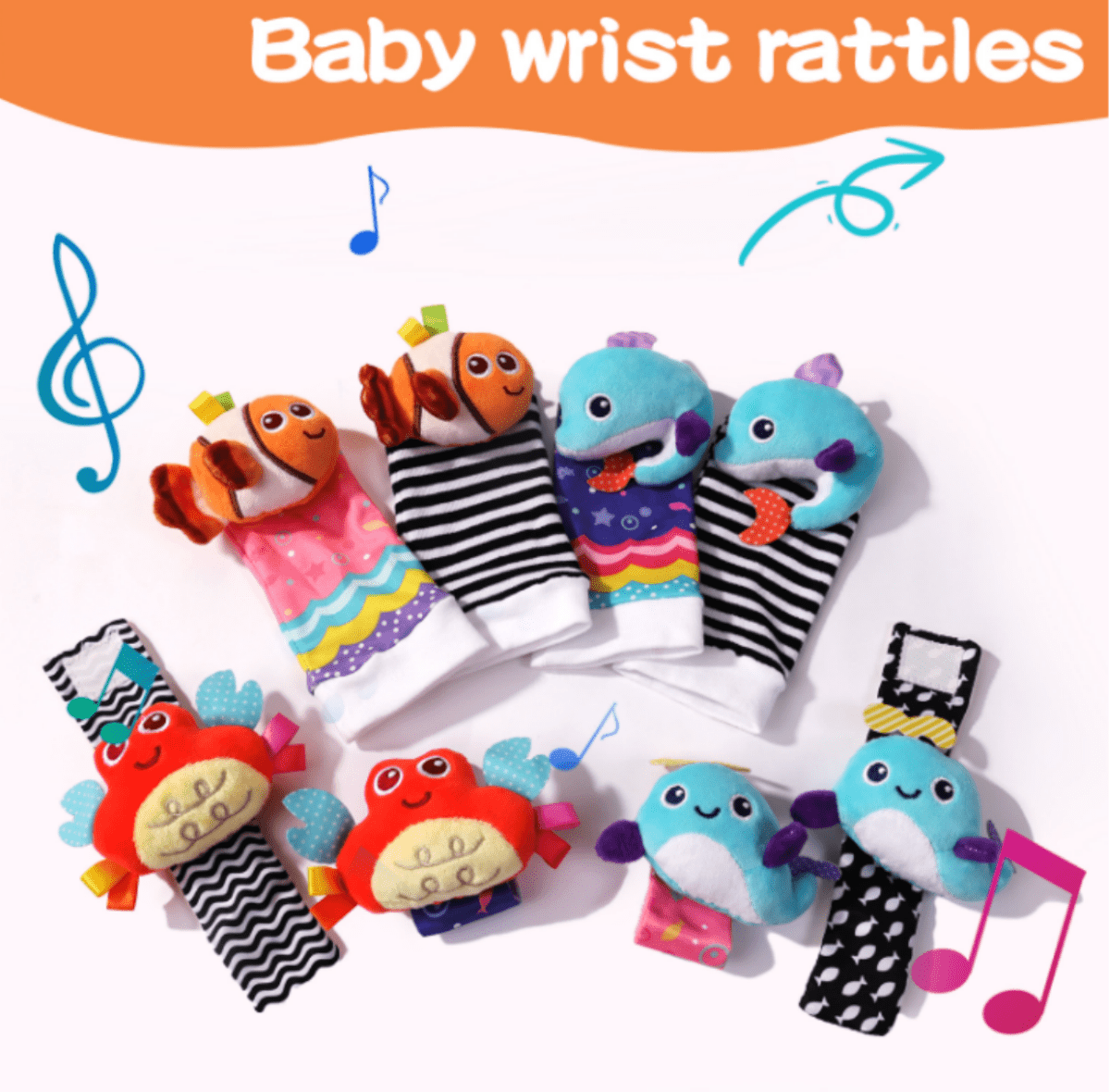 4PCS Cute Sea Animal Baby Rattle Socks & Wrist Toys,Newborn Toys for Baby Boy Girl - Development Learning Infant Toys for 0-6, 6-12 Months Babies - Newborn Brithday Christmas Gifts