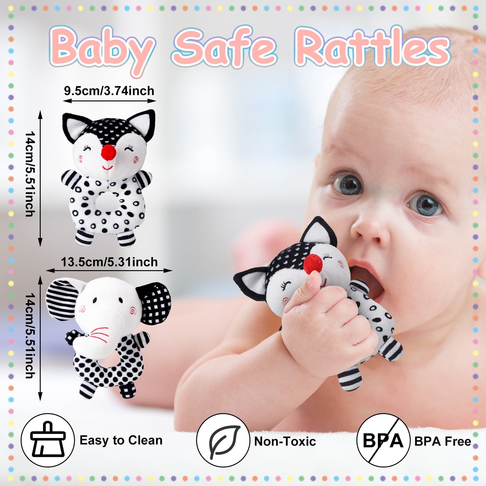 sixwipe 2Pcs Baby Rattle Toys, Infant Soft Stuffed Animal Rattles Set, Newborn Soft Handbell Grab Shaker for 0 3 6 9 12 Months Babay