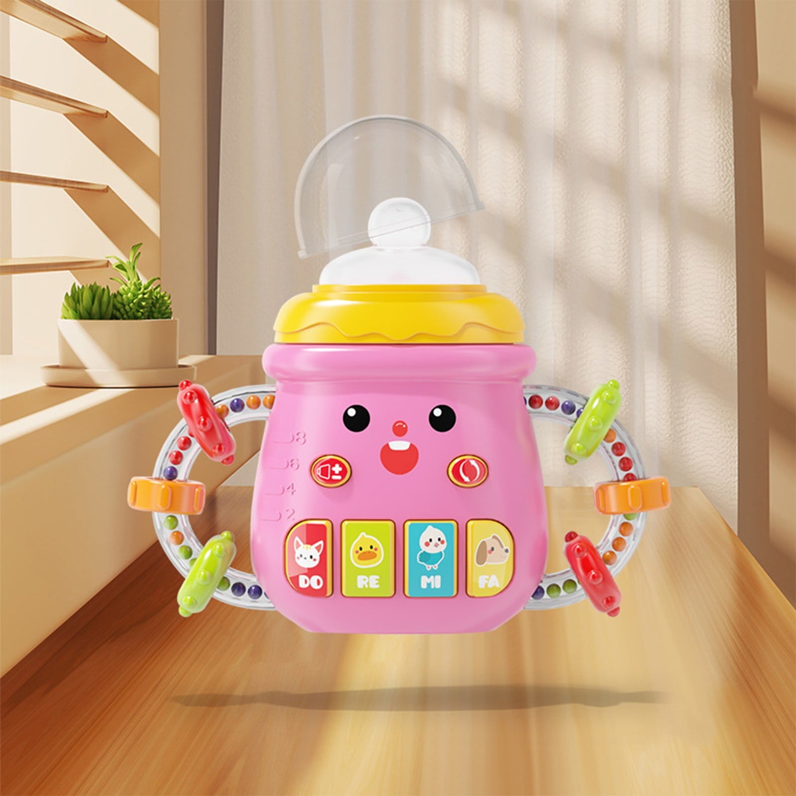 Baby Bottle Toy,Toy Baby Bottle,Sensory Soothing Bottle Rattle With Light And Music Teether Toy For Early Learning And Calming Play,Baby Musical Toy,Cute Baby Bottle Learning(Pink)