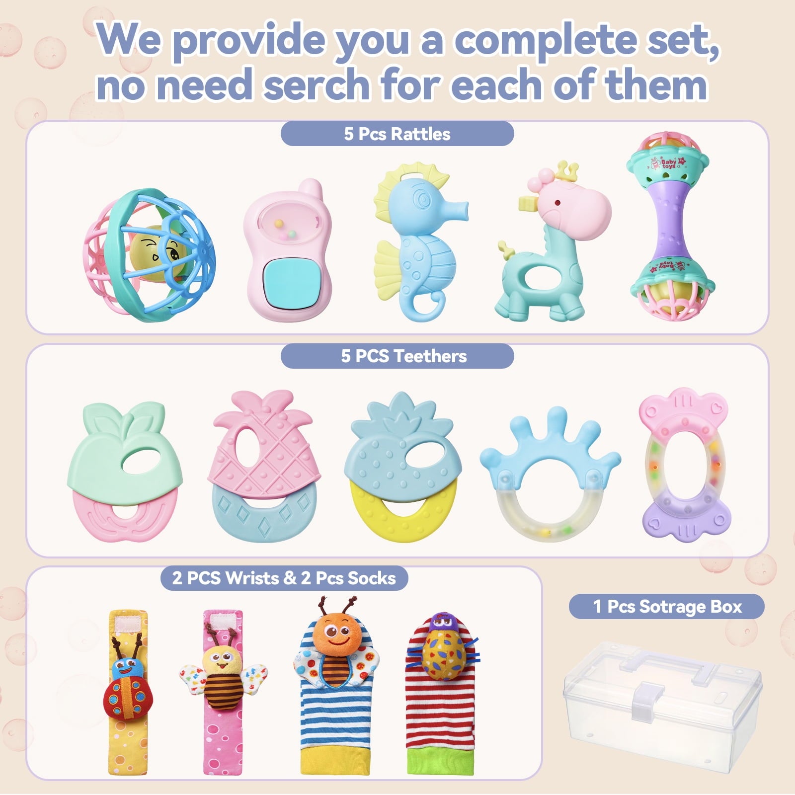 15PCS Baby Rattles 0-6 Months Baby Girl Boy Toys Infant Toys 6-12 Months Teething Toy 3-6 Months with Wrist&Ankle Rattles Newborn Toys Gifts 0-3 Months with Box