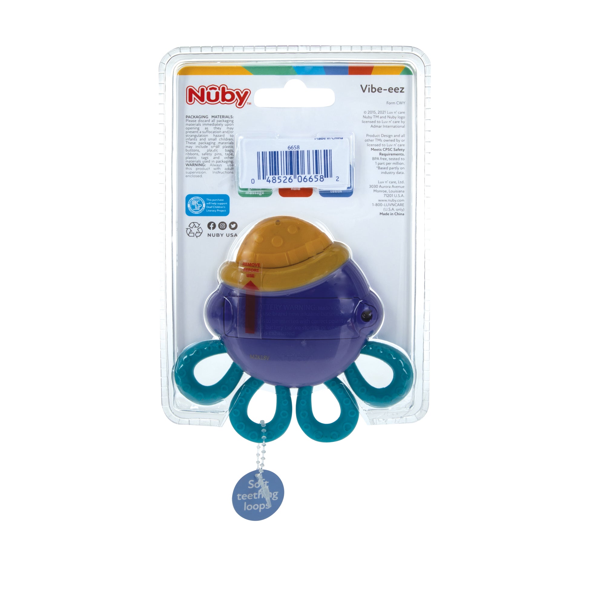 (2 pack) Nuby Vibe-eez Vibrating Teether for Babies, Purple Octopus Design