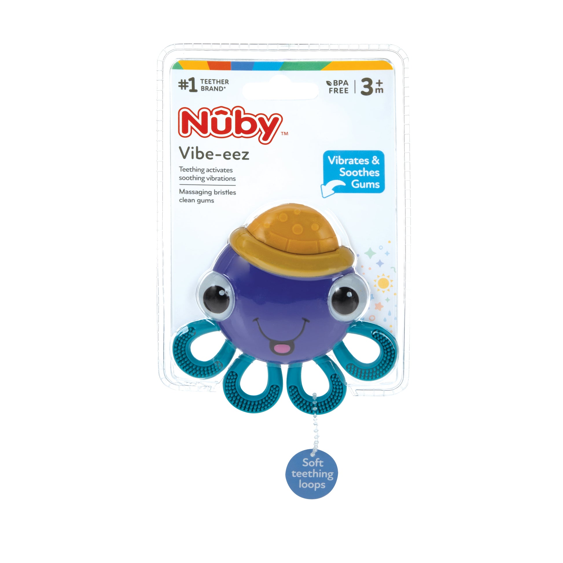 (2 pack) Nuby Vibe-eez Vibrating Teether for Babies, Purple Octopus Design
