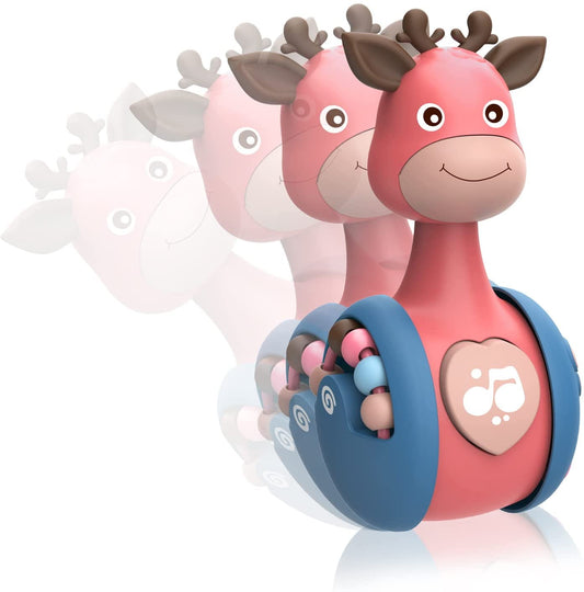 Aochakimg Roly Poly Baby Toys, Cute Giraffe Tummy Time Toys for Newborns 3-12 Month Baby Boys and Girls Xmas Birthday Gifts Stocking Fillers(Pink)