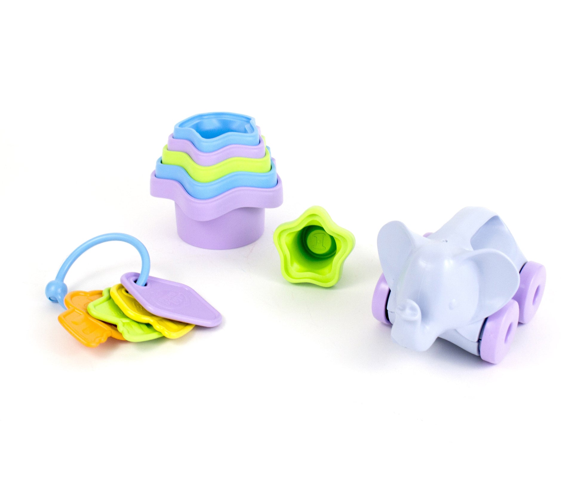 Green Toys Baby Toy Starter Set (First Keys, Stacking Cups, Elephant)