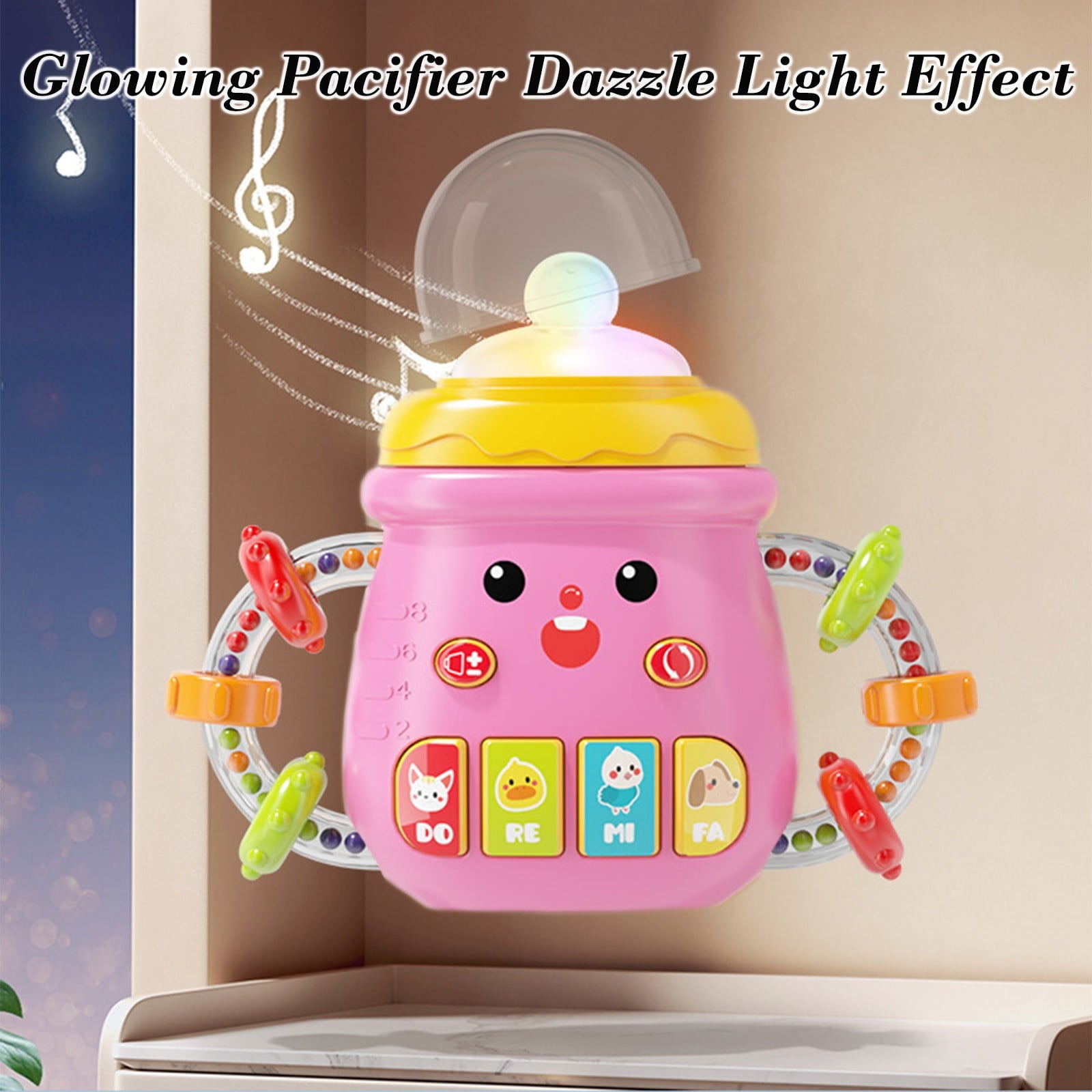 Baby Bottle Toy,Toy Baby Bottle,Sensory Soothing Bottle Rattle With Light And Music Teether Toy For Early Learning And Calming Play,Baby Musical Toy,Cute Baby Bottle Learning(Pink)