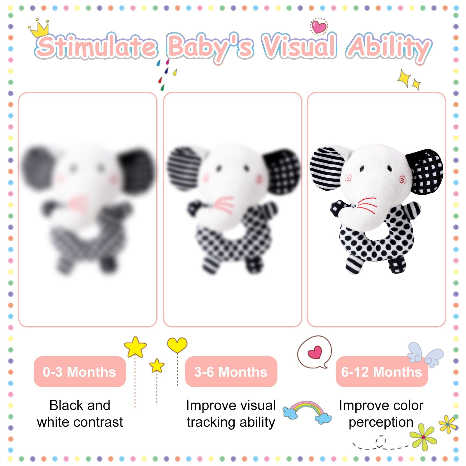 sixwipe 2Pcs Baby Rattle Toys, Infant Soft Stuffed Animal Rattles Set, Newborn Soft Handbell Grab Shaker for 0 3 6 9 12 Months Babay