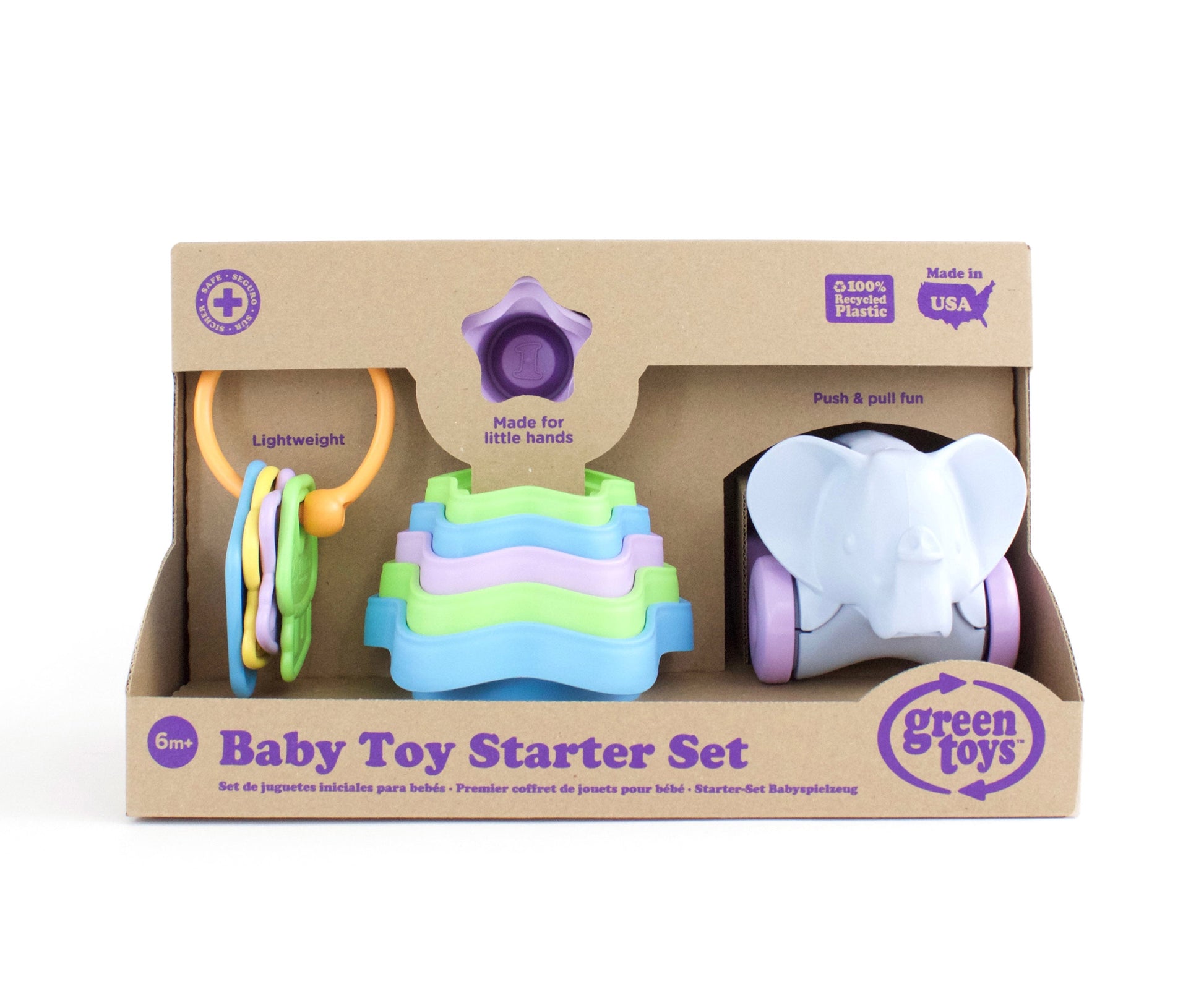 Green Toys Baby Toy Starter Set (First Keys, Stacking Cups, Elephant)