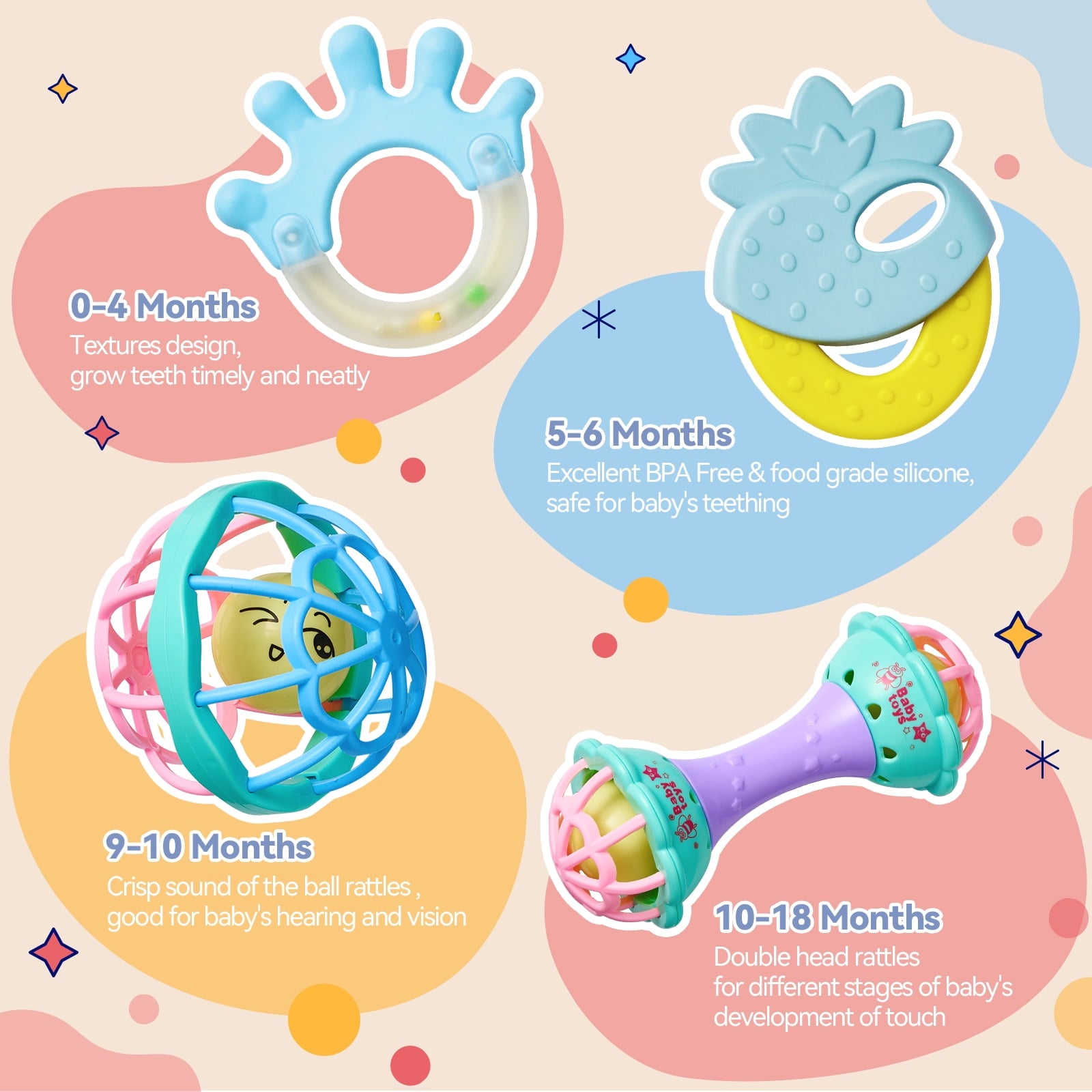 15PCS Baby Rattles 0-6 Months Baby Girl Boy Toys Infant Toys 6-12 Months Teething Toy 3-6 Months with Wrist&Ankle Rattles Newborn Toys Gifts 0-3 Months with Box