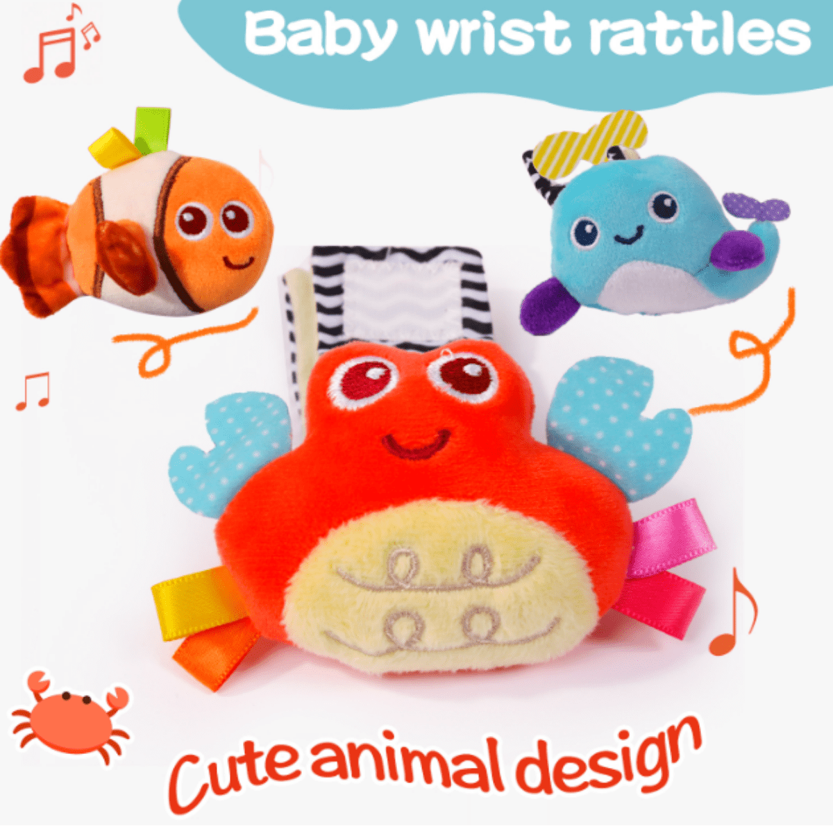 4PCS Cute Sea Animal Baby Rattle Socks & Wrist Toys,Newborn Toys for Baby Boy Girl - Development Learning Infant Toys for 0-6, 6-12 Months Babies - Newborn Brithday Christmas Gifts