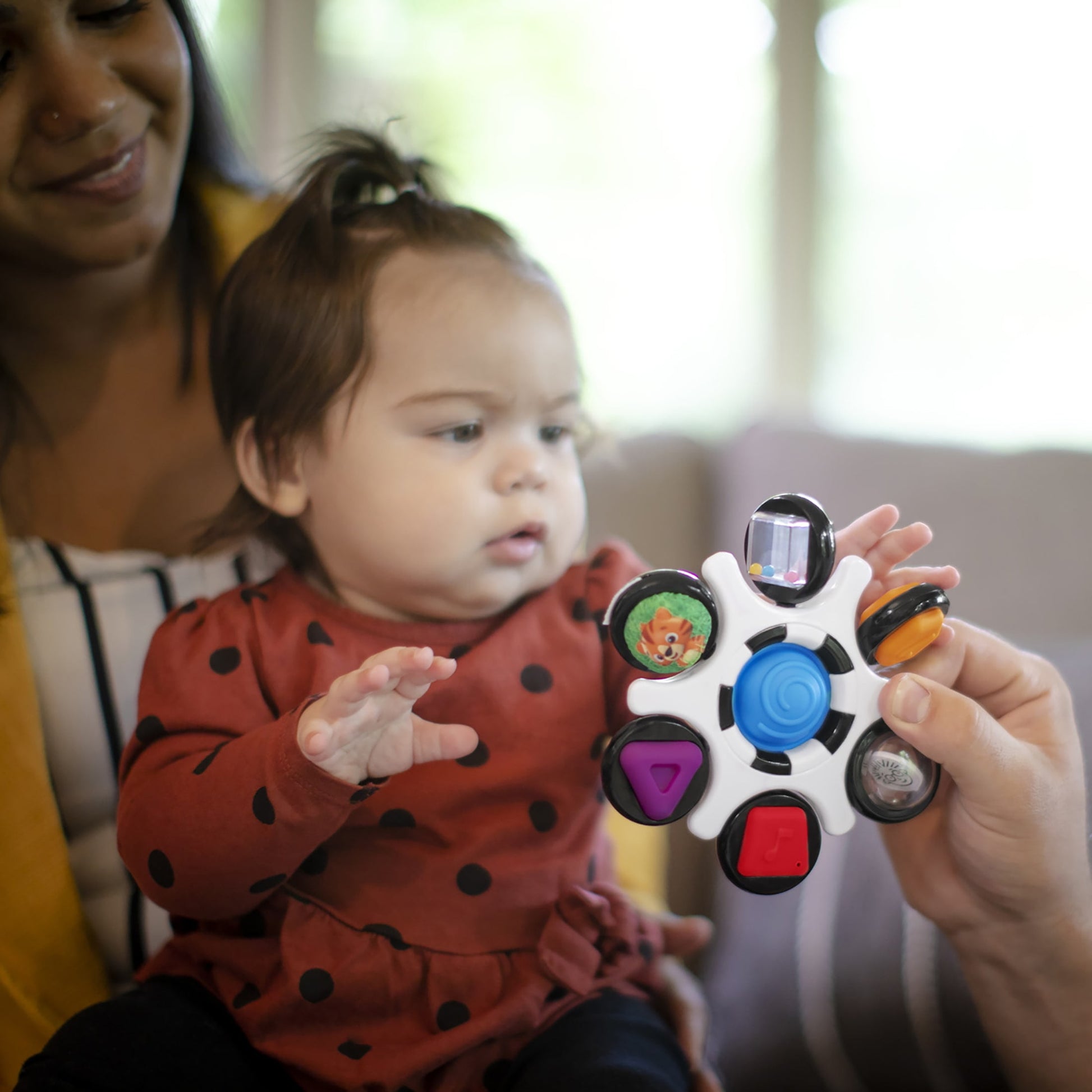 Baby Einstein Curiosity Clutch Twist and Pop Rattle Teether Infant Toy for Discovering Textures, Colors, Shapes, 3 Months+