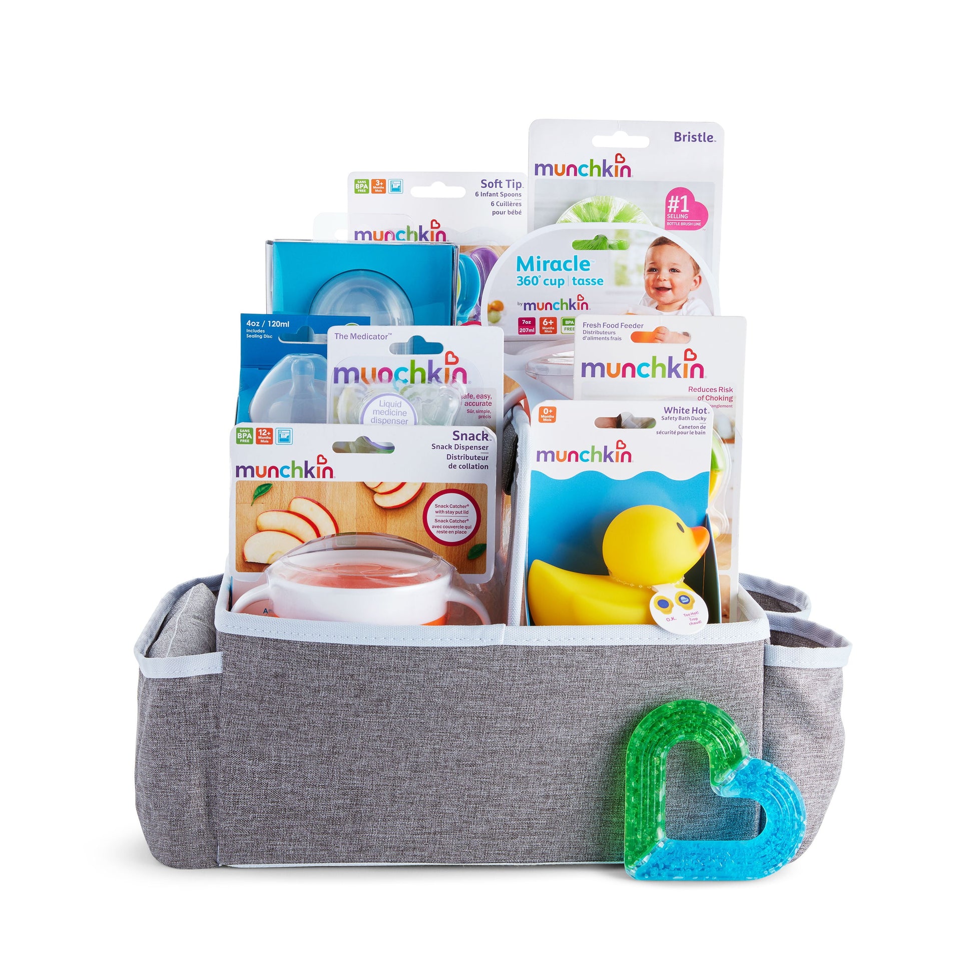 Munchkin® Hello Baby Gift Basket, Great for Baby Showers, Includes 12 Baby Products, Neutral, Unisex