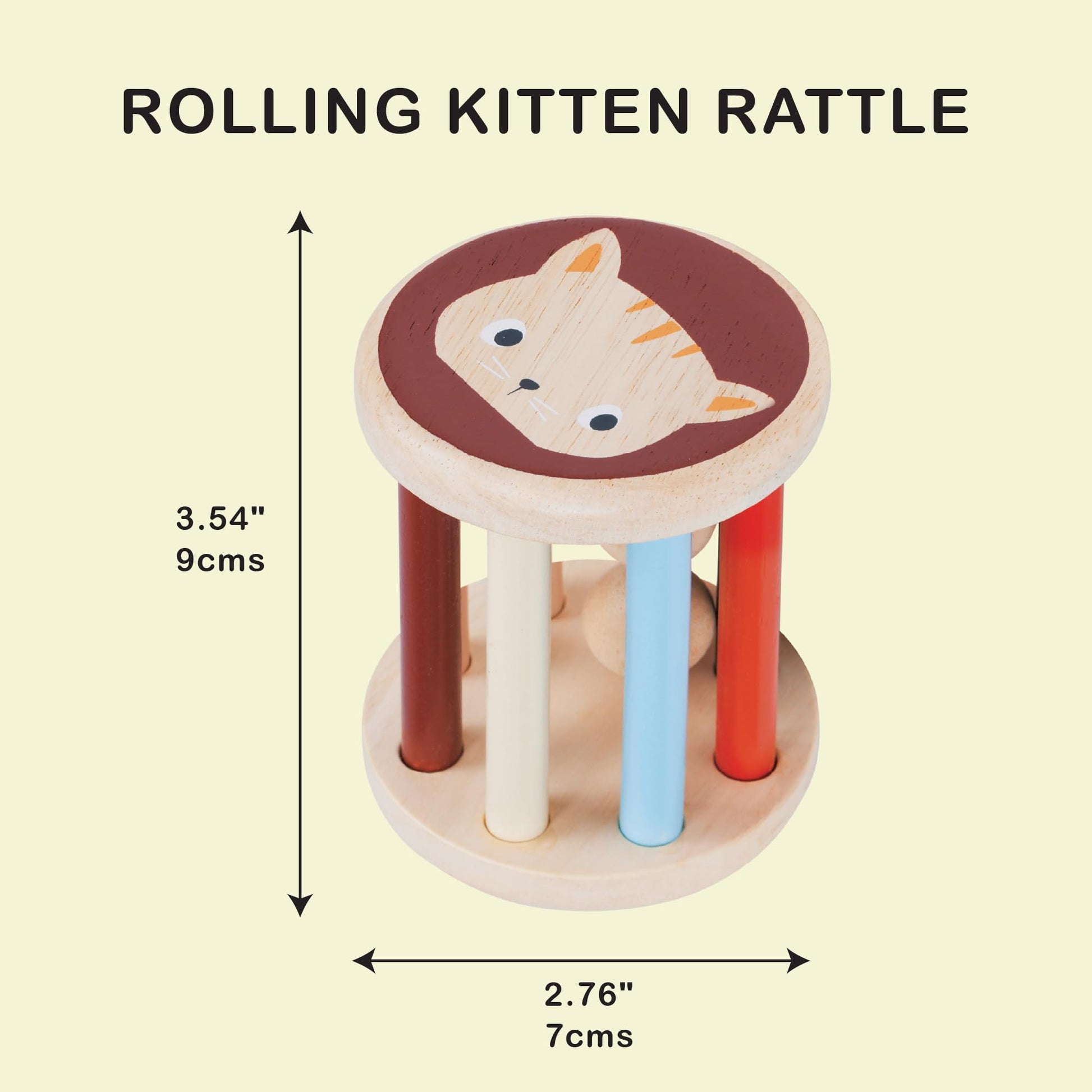 Mentari Toys - Rolling Kitten Rattle - Baby Sensory Toy, Baby First Toy, Baby Shower Gift - Age Birth+