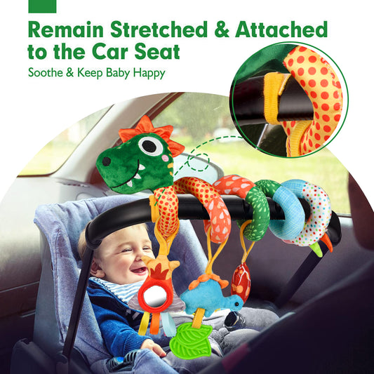 Baby Car Seat Toy - Infant Baby Dinosaur Crib Bed Around Rattle Bell Cartoon Dinosaur Spiral Hanging Newborn Toy for 0 3 6 9 12 Months Baby
