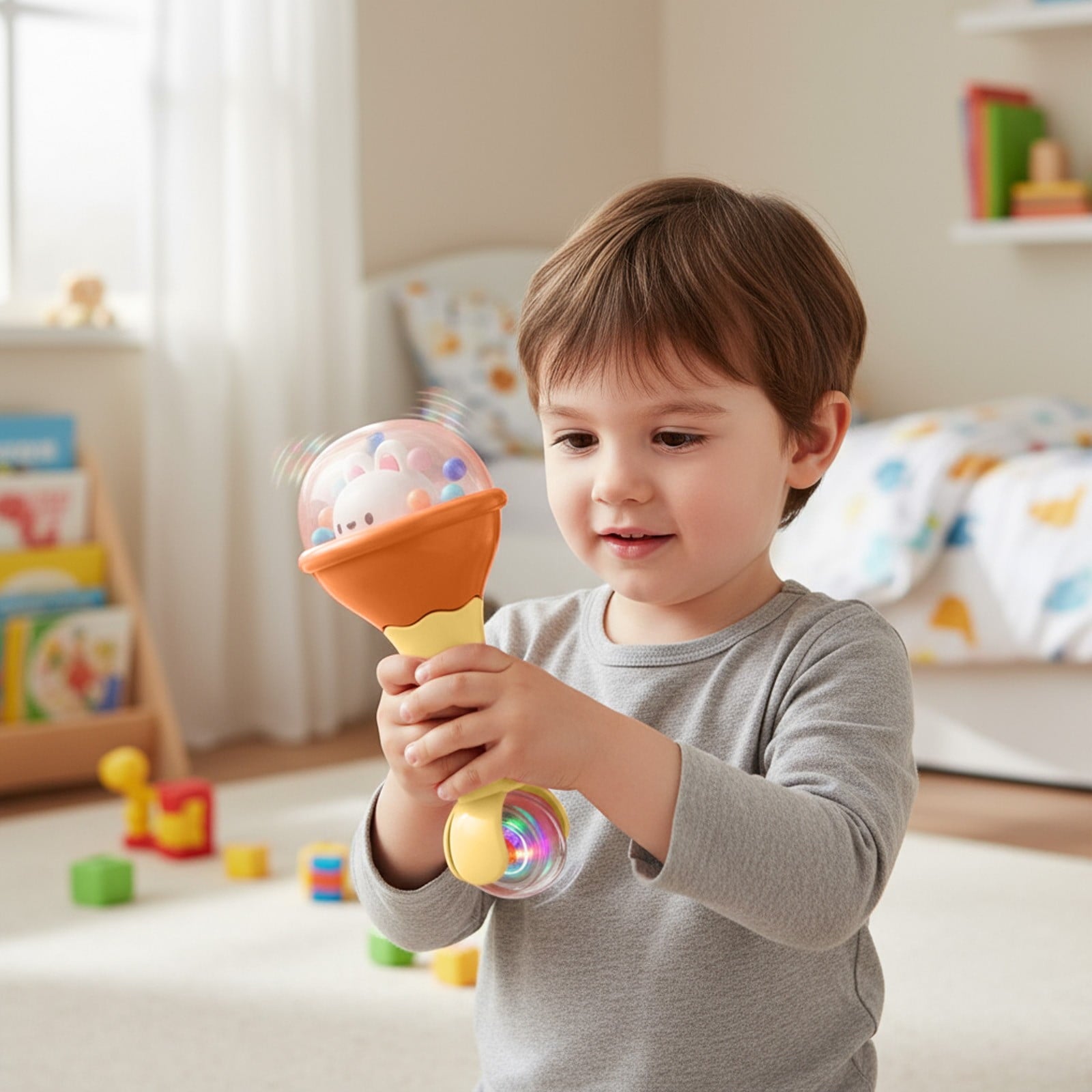 Luoshdecor Educational Handheld Rattle with Bell for Newborns and Boy Girl，Early Learning Grasp for Boys Girl