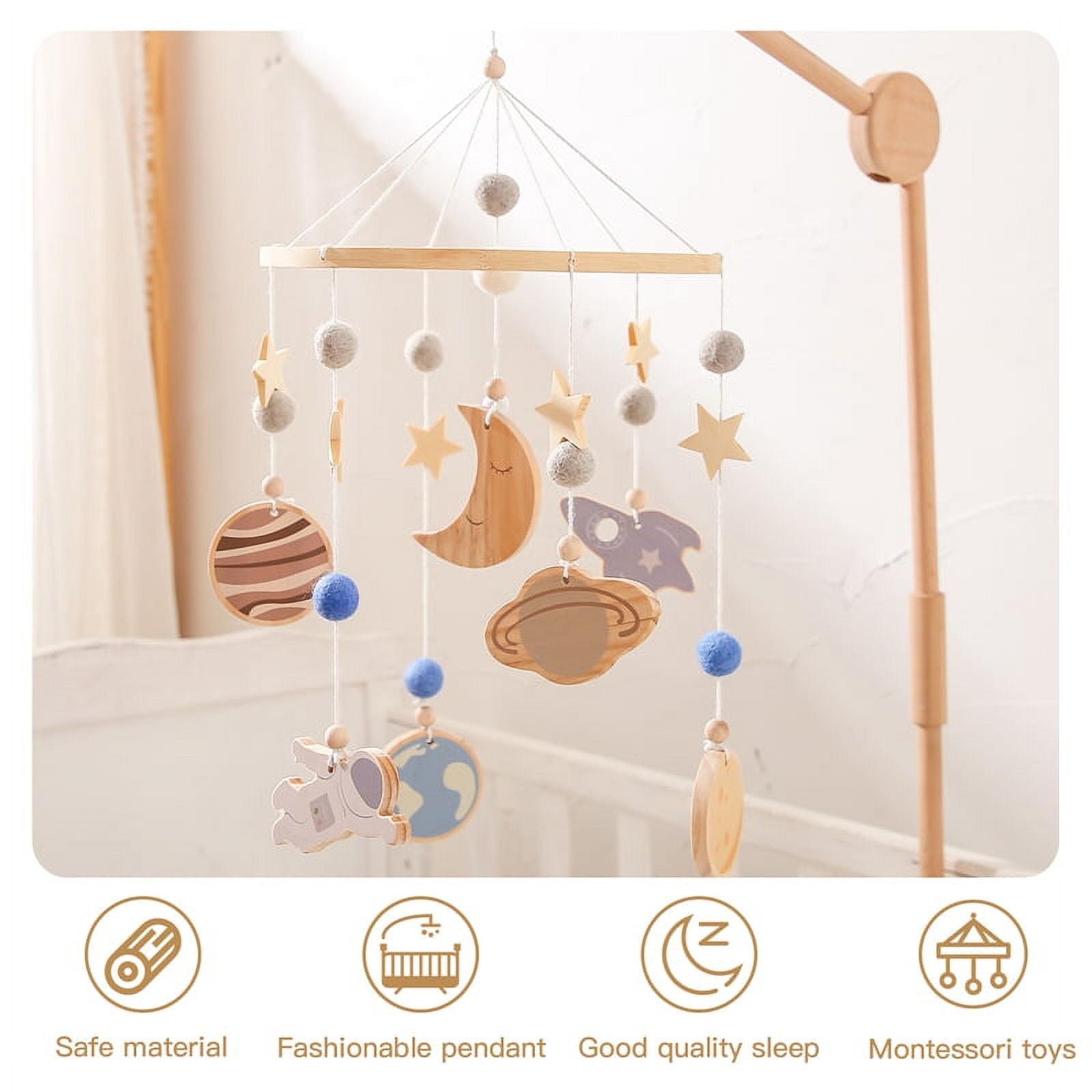 1Set Baby Mobile Rattles Toys0-12 Months Customizable Name Space Bed Bell Room Decor Kids Musical Hanging Toy Birthday Gifts