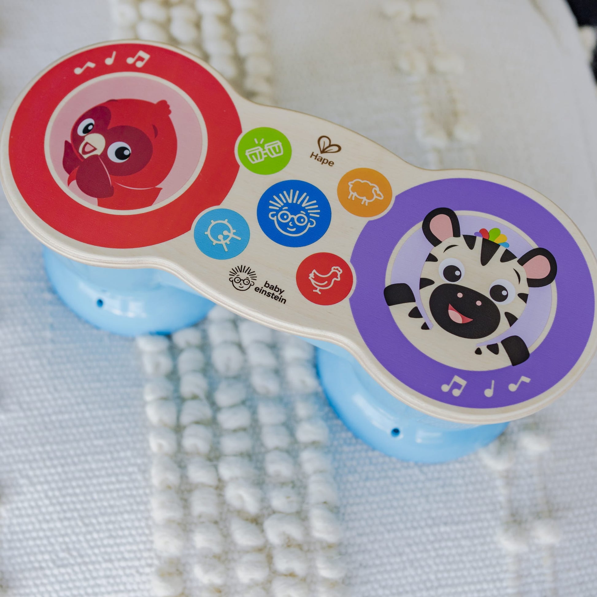 Baby Einstein & Hape Upbeat Tunes Magic Touch Wooden Drums​ Infant and Toddler Musical Toy, Unisex